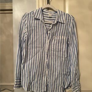 Blue and White Striped Women’s Linen Shirt